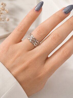 Silver Chain Link Statement Ring Minimalist Chunky Band